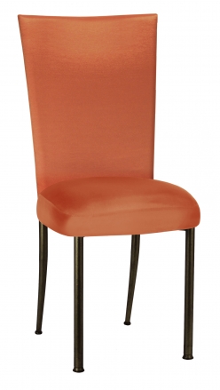 Orange Taffeta Chair Cover with Boxed Cushion on Brown Legs (2)