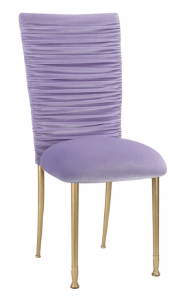 Chloe Lavender Velvet Chair Cover and Cushion on Gold Legs (2)