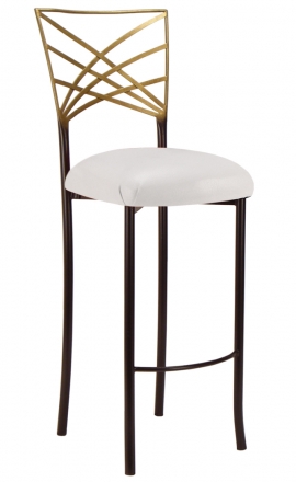 Two Tone Gold Fanfare Barstool with White Leatherette Cushion (2)