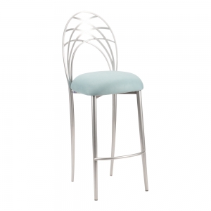 Silver Piazza Barstool with Ice Blue Suede Cushion (2)