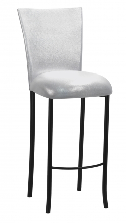 Metallic Silver Stretch Knit Barstool Cover and Cushion on Black Legs (2)
