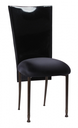 Black Patent 3/4 Chair Cover with Black Stretch Knit Cushion on Mahogany Legs (2)