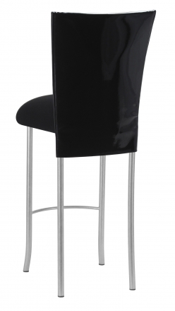 Black Patent Barstool Cover with Black Velvet Cushion on Silver Legs (1)