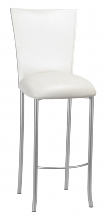 White Leatherette Barstool Cover and Cushion on Silver Legs (2)