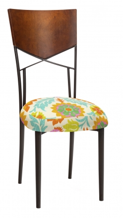 Butterfly Woodback Chair with Floral Bloom Boxed Cushion on Brown Legs (2)