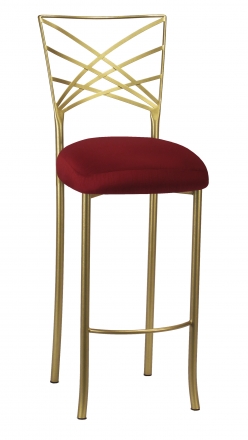Gold Fanfare Barstool with Cranberry Stretch Knit Cushion (2)