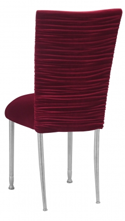 Chloe Cranberry Velvet Chair Cover and Cushion on Silver Legs (1)