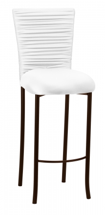 Chloe White Stretch Knit Barstool Cover with Rhinestone Accent Band and Cushion on Brown Legs (2)