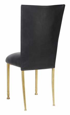 Black Leatherette Chair Cover and Cushion on Gold Legs (1)