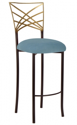 Two Tone Gold Fanfare Barstool with Ice Blue Suede Cushion (2)
