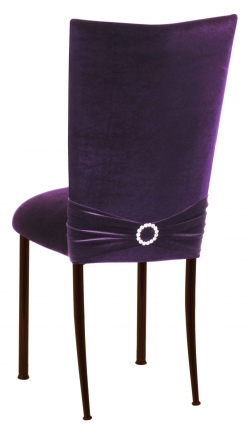 Deep Purple Velvet Chair Cover with Jewel Band and Cushion on Brown Legs (1)