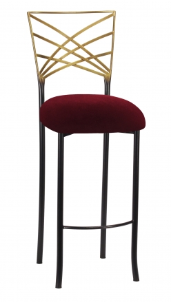 Two Tone Gold Fanfare Barstool with Cranberry Velvet Cushion (2)