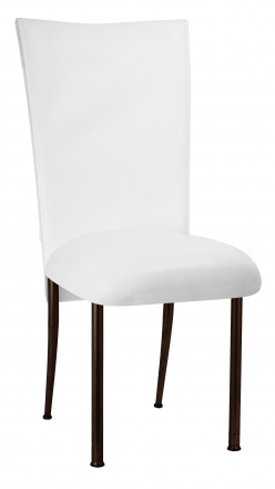 White Tiered Leatherette Chair Cover and Cushion on Brown Legs (2)