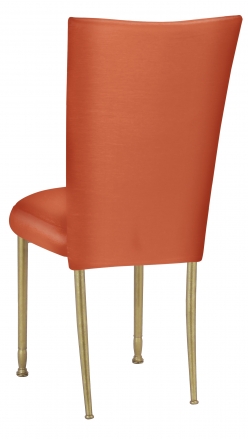 Orange Taffeta Chair Cover with Boxed Cushion on Gold Legs (1)