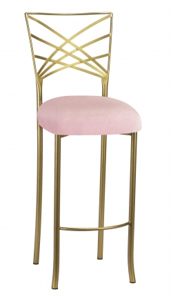 Gold Fanfare Barstool with Pink Sparkle Velvet Cushion (2)