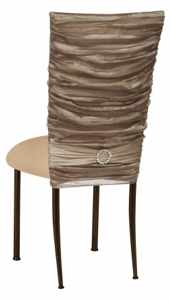 Beige Demure Chair Cover with Beige Stretch Knit Cushion on Brown Legs (1)