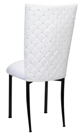 White Diamond Tufted Taffeta Chair Cover with White Suede Cushion on Black Legs (1)