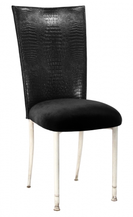 Black Croc Chair Cover with Black Velvet Cushion on Ivory Legs (2)