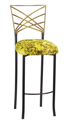 Two Tone Fanfare Barstool with Yellow Paint Splatter Knit Cushion (2)