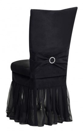 Black Suede Chair Cover with Jewel Belt, Cushion and Black Organza Skirt (1)