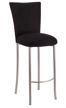 Black Suede Barstool Cover and Cushion on Silver Legs (2)