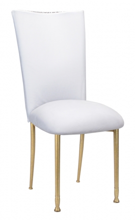 White Swirl Velvet Chair Cover with White Suede Cushion on Gold Legs (2)