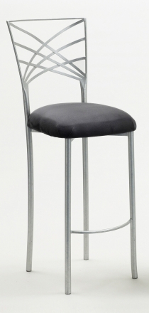 Silver Fanfare Barstool with Charcoal Suede Cushion (2)