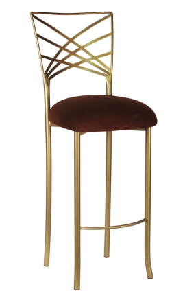 Gold Fanfare Barstool with Chocolate Suede Cushion (2)