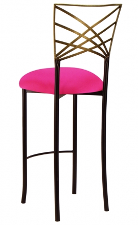 Two Tone Gold Fanfare Barstool with Hot Pink Stretch Knit Cushion (1)