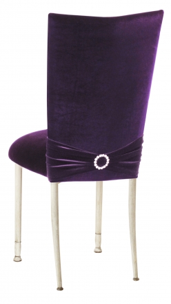 Deep Purple Velvet Chair Cover with Jewel Band and Cushion on Ivory Legs (1)
