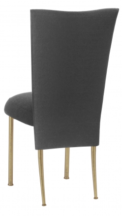 Charcoal Linette Chair Cover and Boxed Cushion on Gold Legs (1)