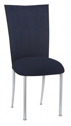 Navy Suede Chair Cover and Cushion on Silver Legs (2)