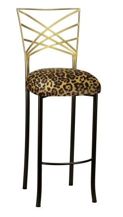 Two Tone Gold Fanfare Barstool with Gold Black Leopard Cushion (2)