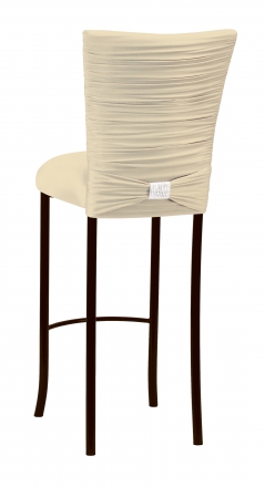 Chloe Ivory Stretch Knit Barstool Cover with Rhinestone Accent Band and Cushion on Brown legs (1)