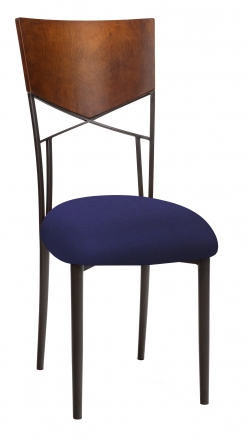 Butterfly Woodback Chair with Navy Knit Cushion on Brown Legs (2)