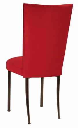 Rhino Red Suede Chair Cover and Cushion on Brown Legs (1)