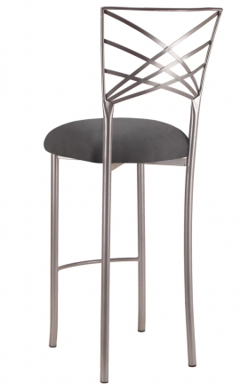 Silver Fanfare Barstool with Charcoal Suede Cushion (1)
