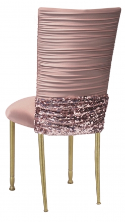 Chloe Blush Chair Cover with Bedazzle Band and Blush Stretch Knit Cushion on Gold Legs (1)
