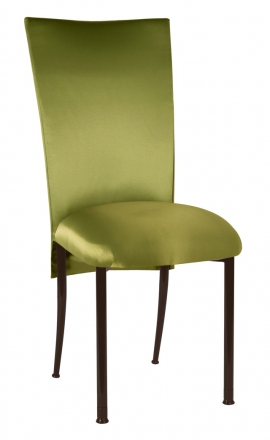Lime Satin 3/4 Chair Cover and Cushion on Brown Legs (2)