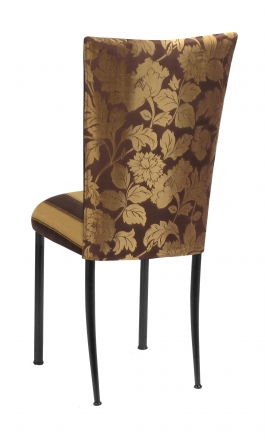 Gold and Brown Damask Chair Cover with Gold and Brown Stripe Cushion with Brown Legs (1)