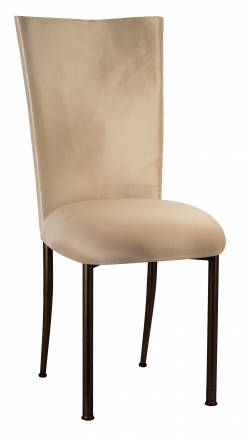 Champagne Deore Chair Cover with Buttercream Cushion on Brown Legs (2)