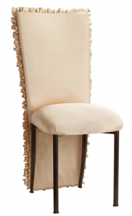 Champagne Ruffle Chair Cover with Champagne Bengaline Cushion on Brown Legs (2)