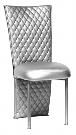 Silver Quilted Leatherette Jacket with Silver Stretch Vinyl Boxed Cushion on Silver Legs (2)