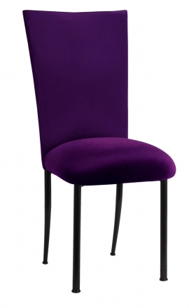Purple Diamond Tufted Taffeta Chair Cover with Deep Purple Velvet Cushion on Black Legs (2)
