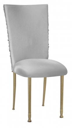 Silver Demure Chair Cover with Jeweled Band and Silver Stretch Knit Cushion on Gold Legs (2)