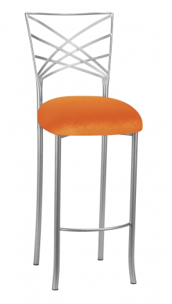 Silver Fanfare Barstool with Orange Velvet Cushion (2)
