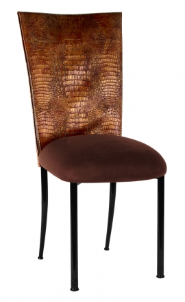 Bronze Croc Chair Cover with Chocolate Suede Cushion on Black Legs (2)