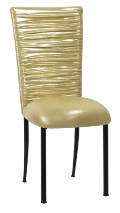 Chloe Metallic Gold Stretch Knit Chair Cover and Cushion on Black Legs (2)