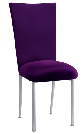 Purple Diamond Tufted Taffeta Chair Cover with Deep Purple Velvet Cushion on Silver Legs (2)