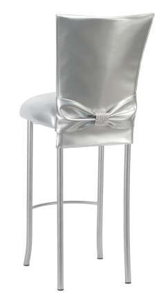 Silver Patent Barstool 3/4 Chair Cover with Rhinestone Accent Belt and Metallic Silver Stretch Knit Cushion on Silver Legs (1)